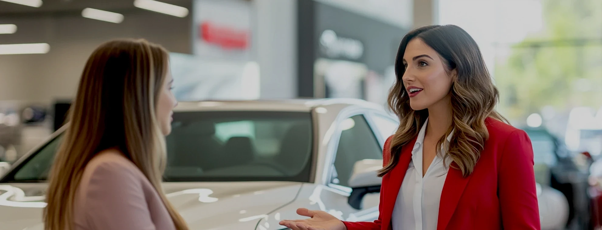Family exploring SUVs at the dealership lot during weekend sale
