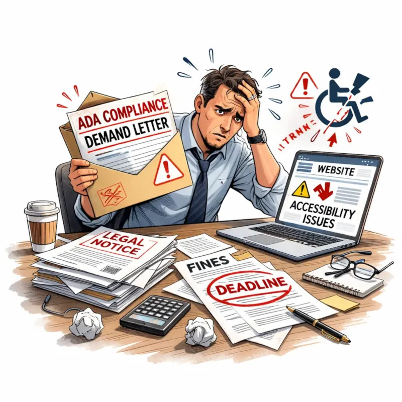 Business owner distressed by ADA demand letter – showing legal risk of digital inaccessibility and need for compliance audit